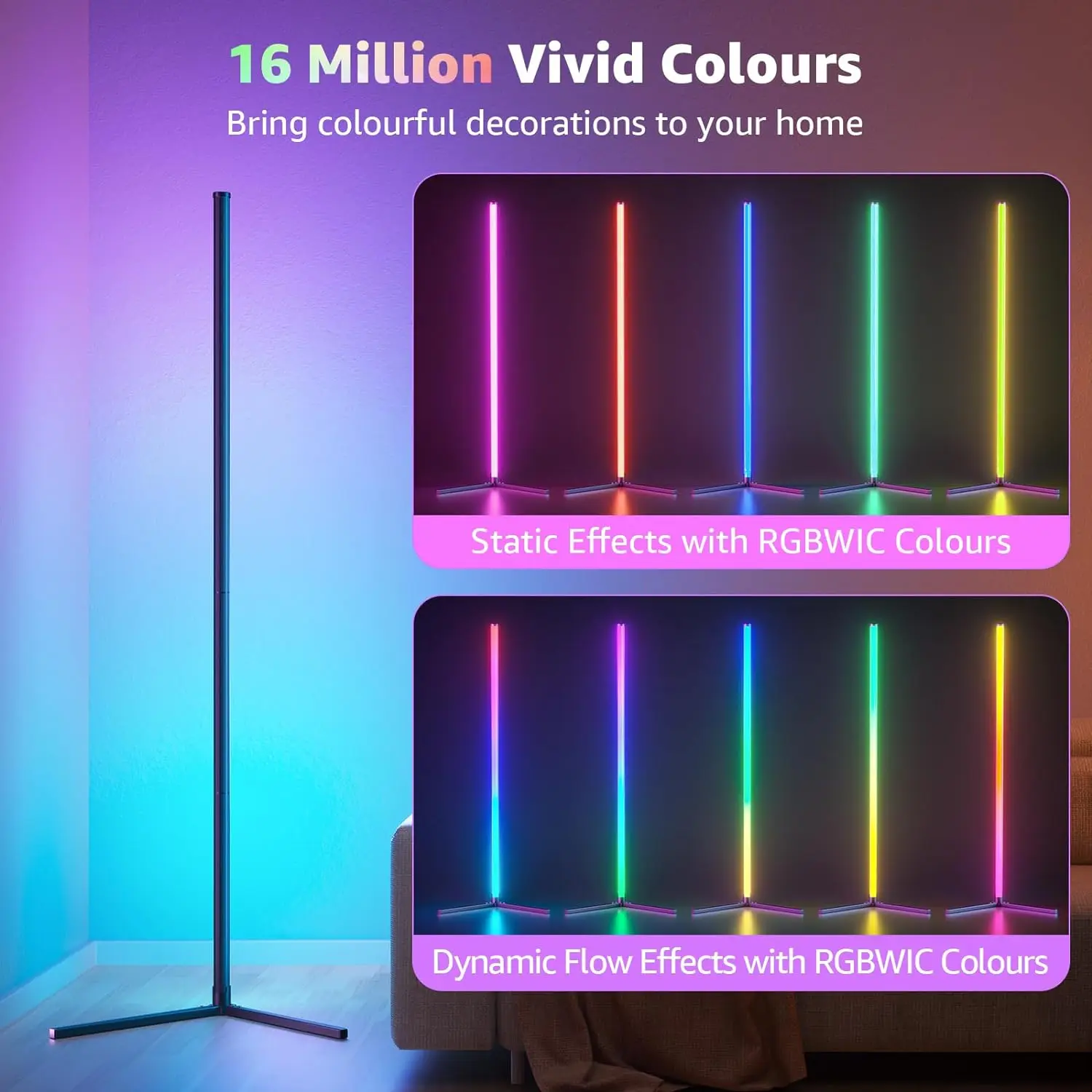 Indoor Home Decor Smart Corner Standing Lamp Modern Stand Floor Light LED RGB Floor Lamps