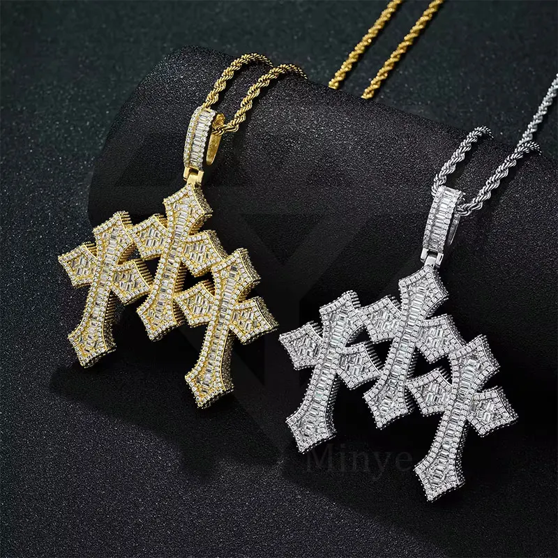 Unique Design Cross Charm GRA Certified VVS Moissanite Hiphop   Jewelry 925 Sterling Silver Hiphop Bling Iced Out Cross Pendant