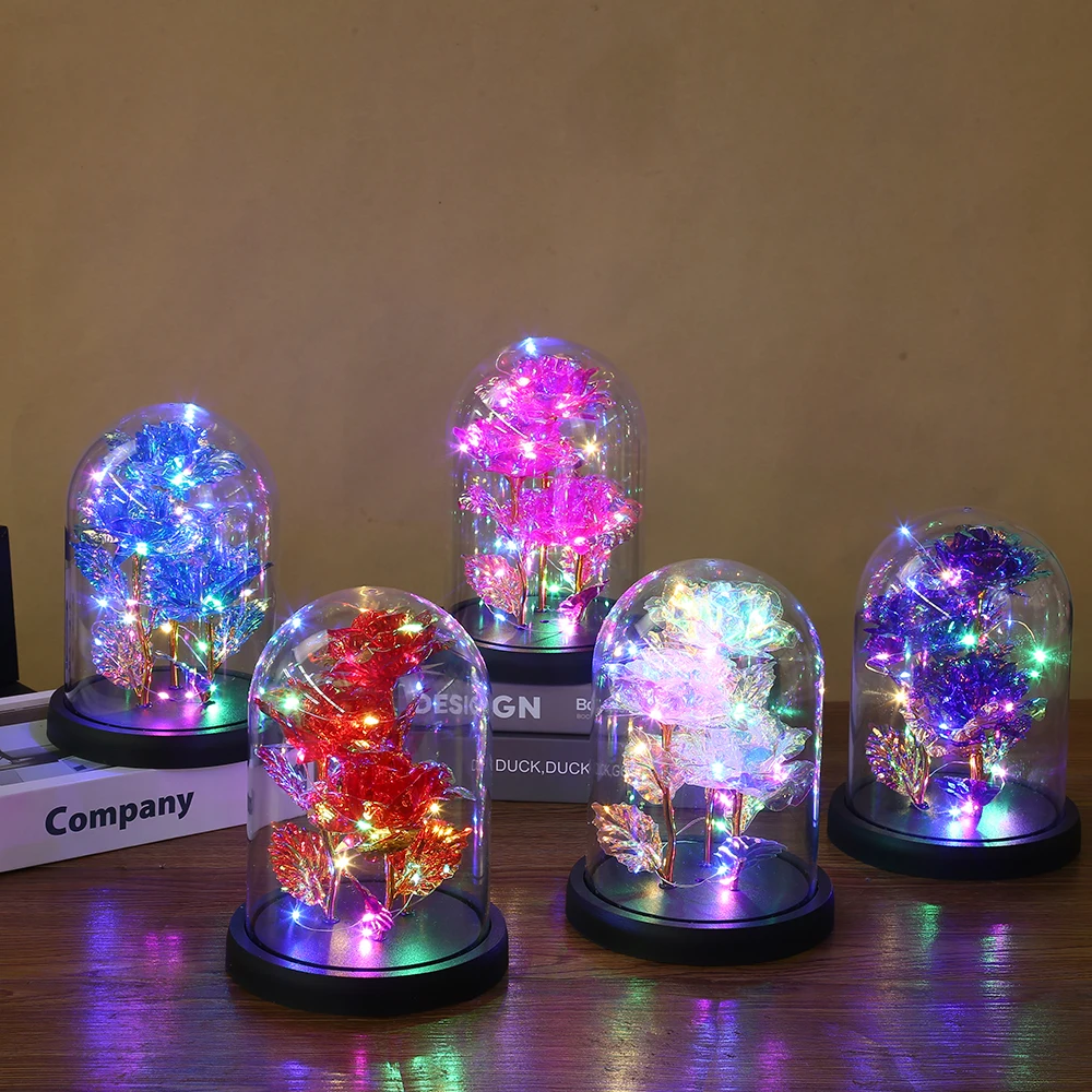 New Large Size Glass Acrylic Dome Colored Gold Rose Bell LED with Base
