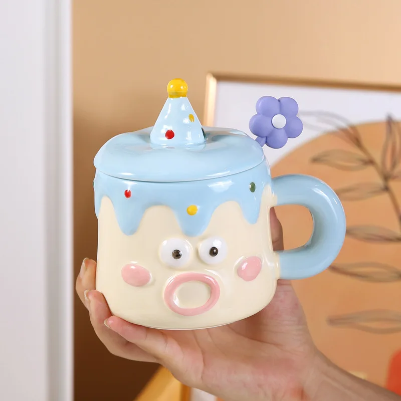 Factory wholesale Cute and Creative tea cups manual custom 3d Donut 390ml Ceramic coffee mugs Gift Box Set Christmas gift