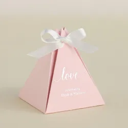 Custom Gold Foil Pyramid Wedding Favors Candy Box Baby Shower Chocolate Paper gift Box with Ribbon Packaging Small Boxes
