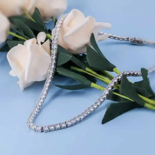 Keiyue 18K White Gold Plated body chain jewelry Cubic Zirconia Classic 925 Woman Tennis Necklace 18 Inch