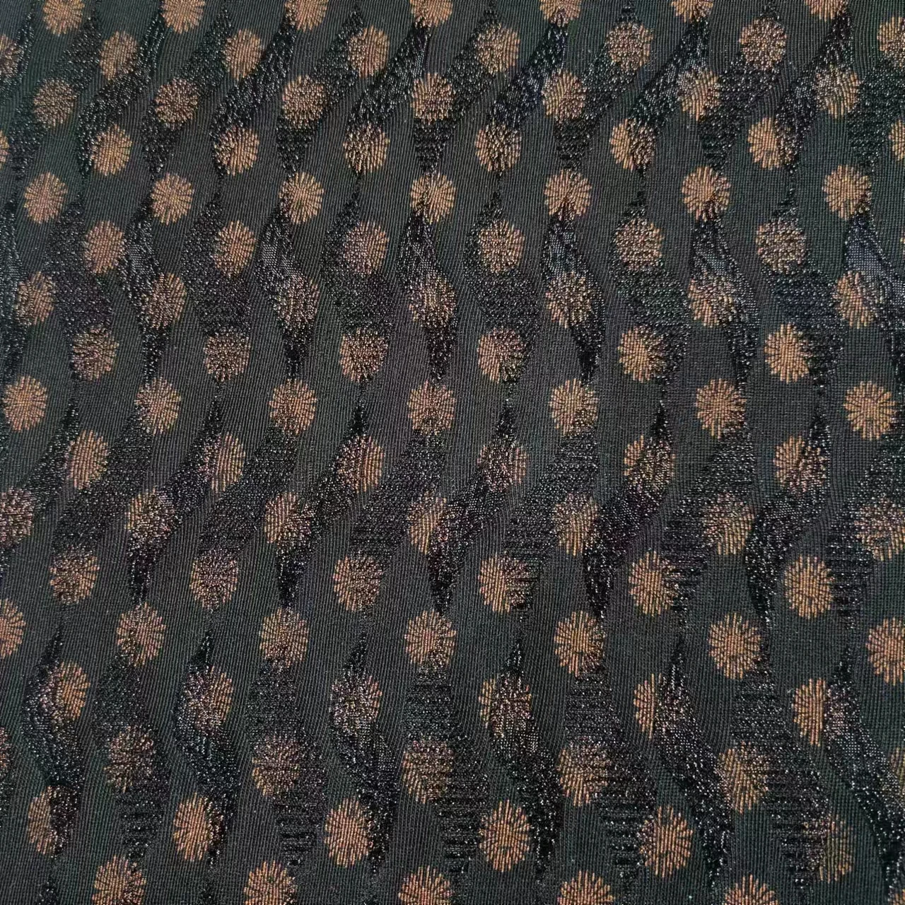 Hejin Wholesale Custom Polyester Plain Dyed Printed Knit Pearl Powder Knitted Black Yarn Lurex 3D Jacquard Fabric for Clothing