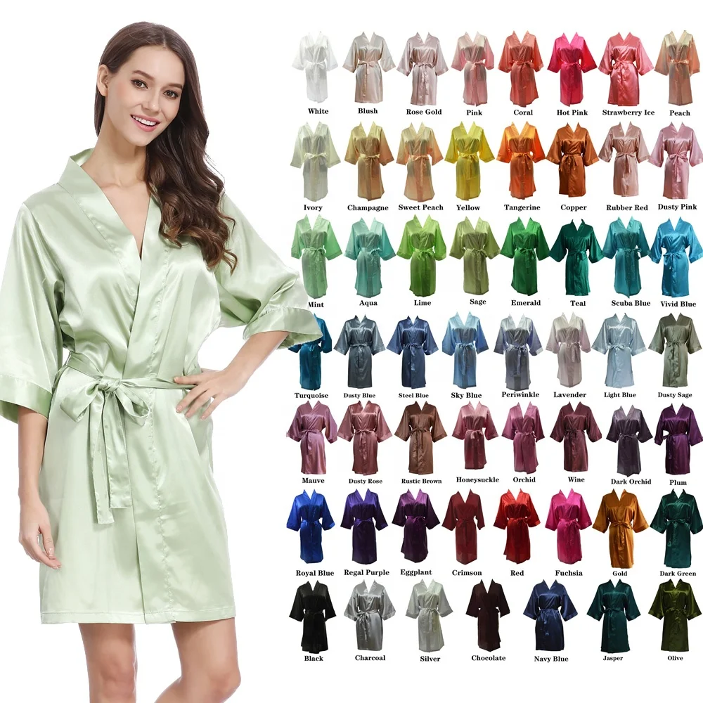 135 Colors Available Women and Children Wedding Party Silk Satin  Bridal Kimono Robes