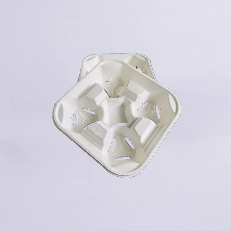 Top Seller Biodegradable disposable sugarcane paper hot drink holder 4 cups coffee carrier
