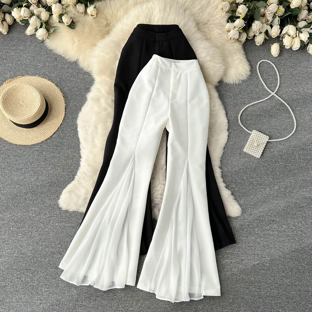 Irregular stitching flared pants female design sense niche high waist slim slim straight tube casual wide leg pants