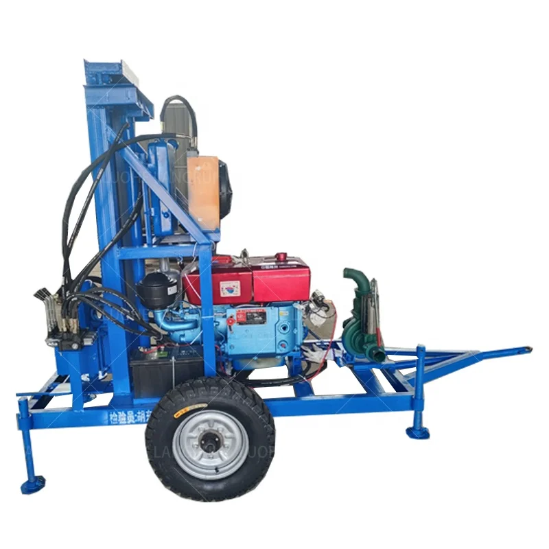 Portable 150m Mobile Hydraulic Diesel Oil Engine Deep Water Well Drilling Rig Machine Borehole Water Pumping Machine Alloy Bit