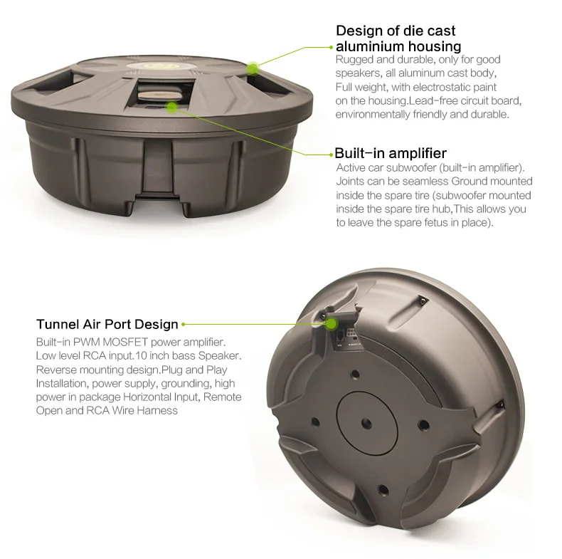 Sennuopu Car Spare Tire Active Subwoofer 10 inch Car Subwoofer with Amplifier