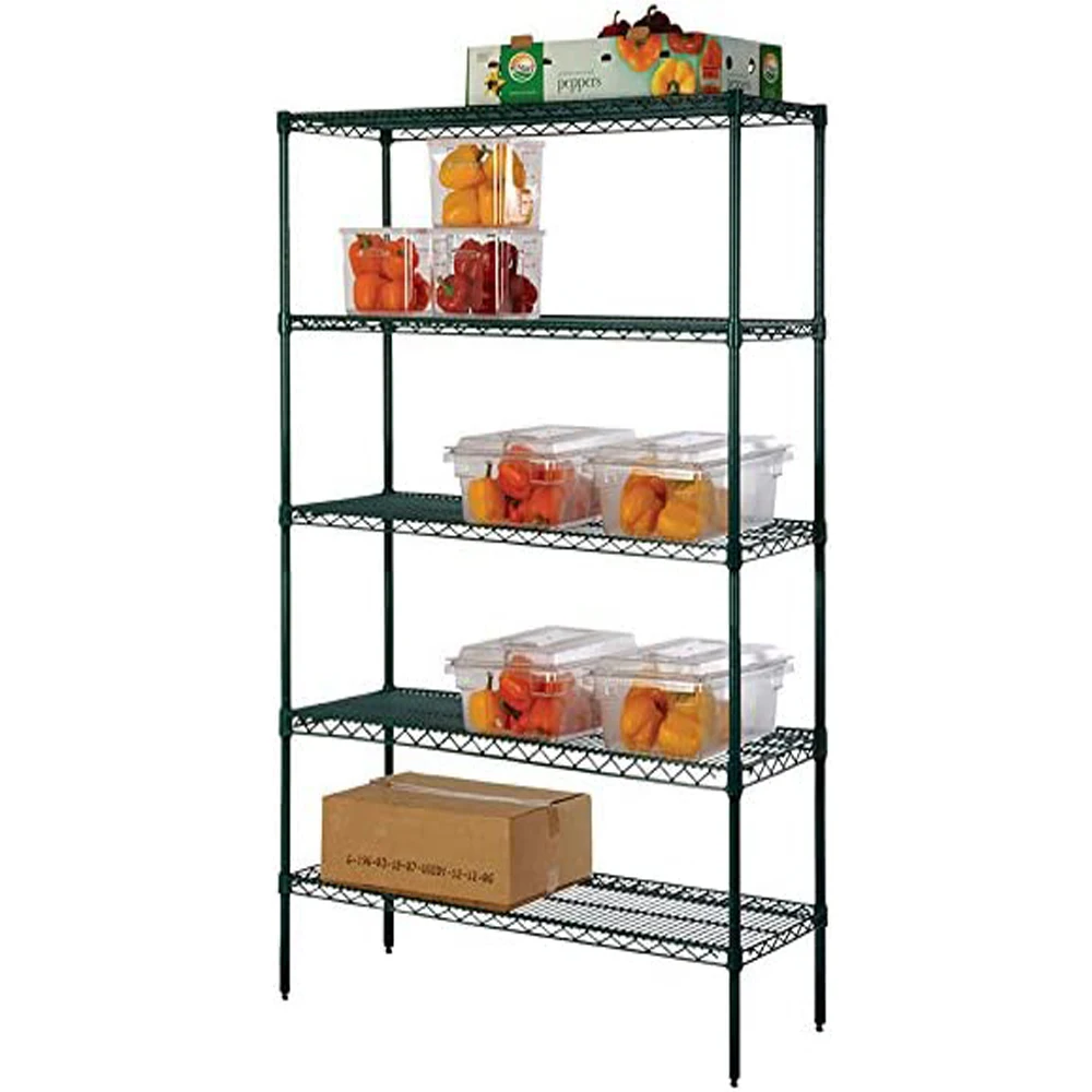 5 Tier 500lbs Green Powder Coated Restaurant Commercial Kitchen Storage Metal Wire Shelf , NSF Approval