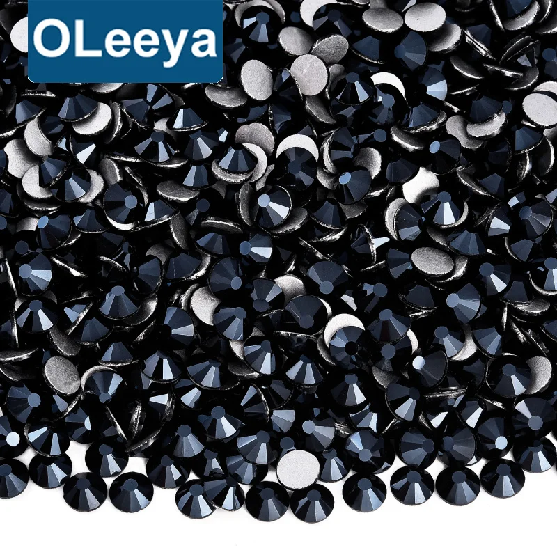 OLeeya лидер продаж оптовая продажа черные блестящие стеклянные кристаллы холодного исправления плоская спина не Горячие Стразы оптом для одежды