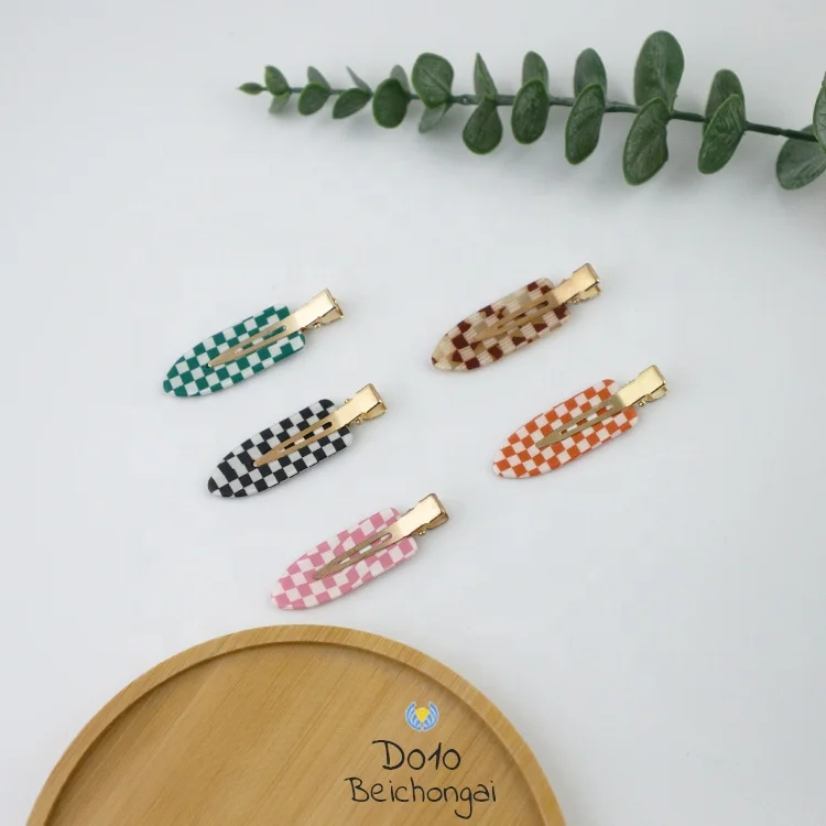 Summer Hairpin Makeup Acetate Checkerboard Non-trace Hair Clips Fringe Side Face Wash Clip for Women