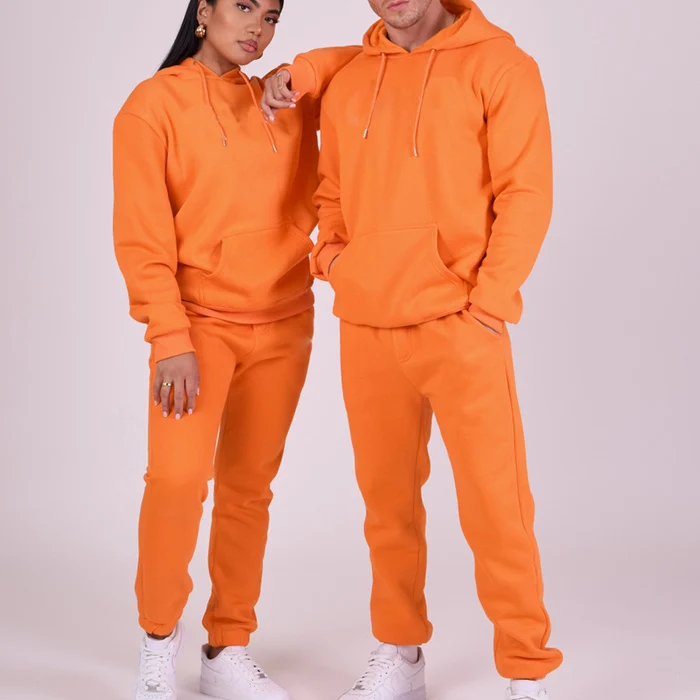 huilin factory wholesale high quality bright colorful mens tracksuit unisex oversized hoodie jogger sets men tracksuit in orange