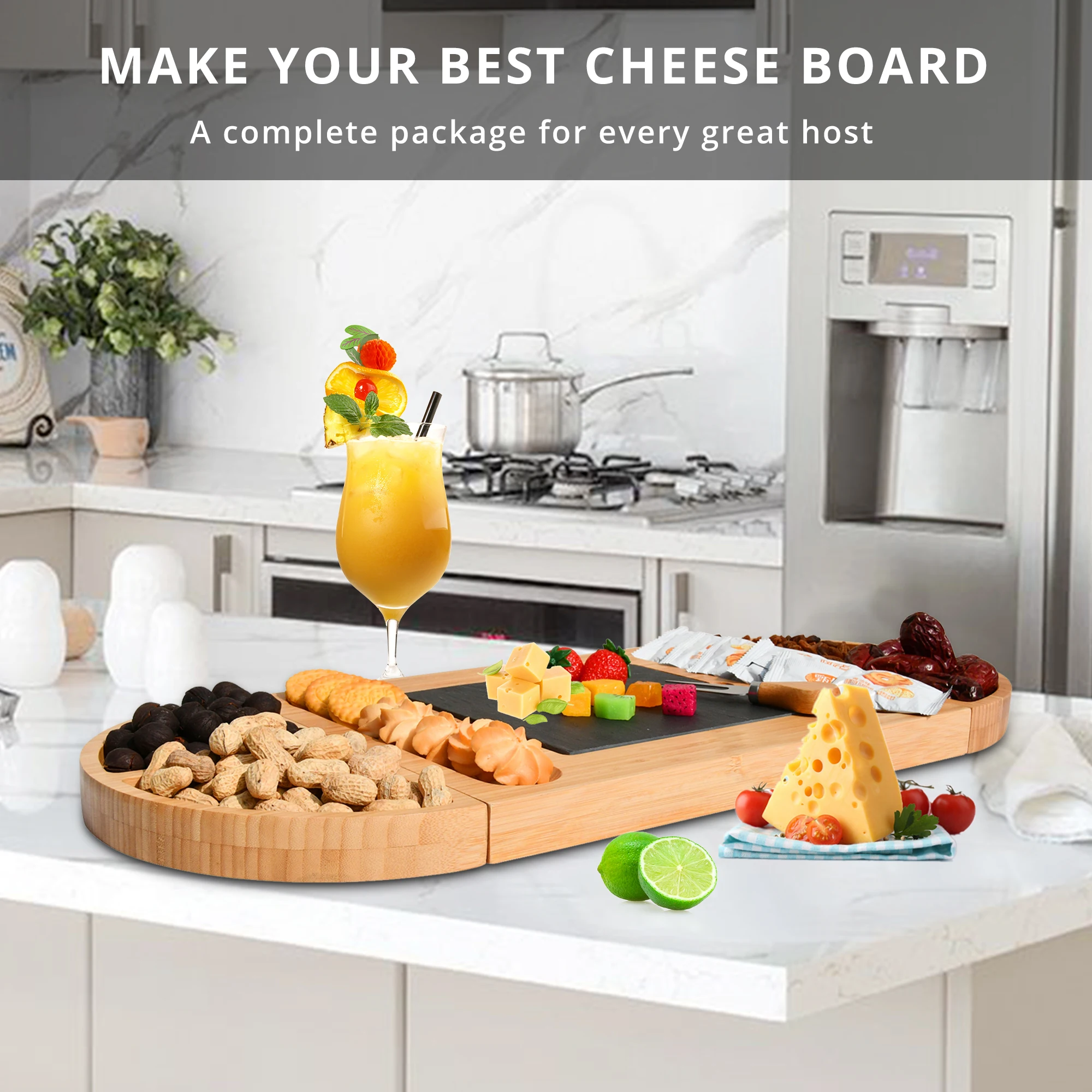 Bamboo Cheese Board Set Charcuterie Boards With Merge Or Split Fruit Bowl Meat And Cheese Tray Wood Serving Board
