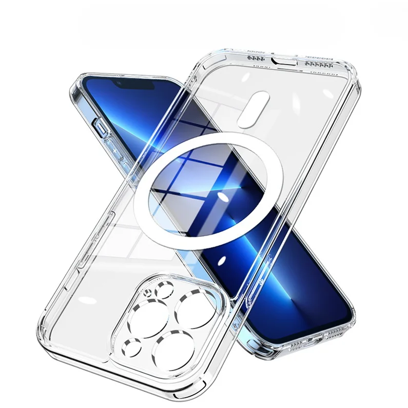 Original Quality Clear Magnetic Phone Case with Camera Protector Shockproof Shell TPU PC Plain Back Cover For iPhone 15 Pro Max