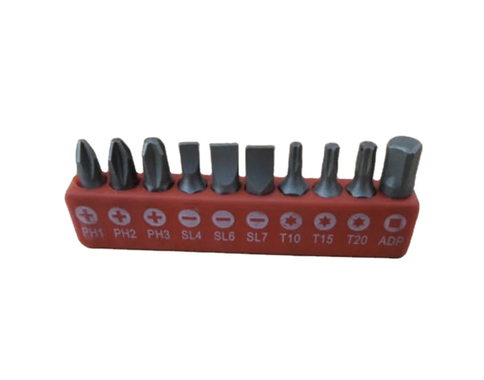10pcs screw driver bit set in red plastic display shelf