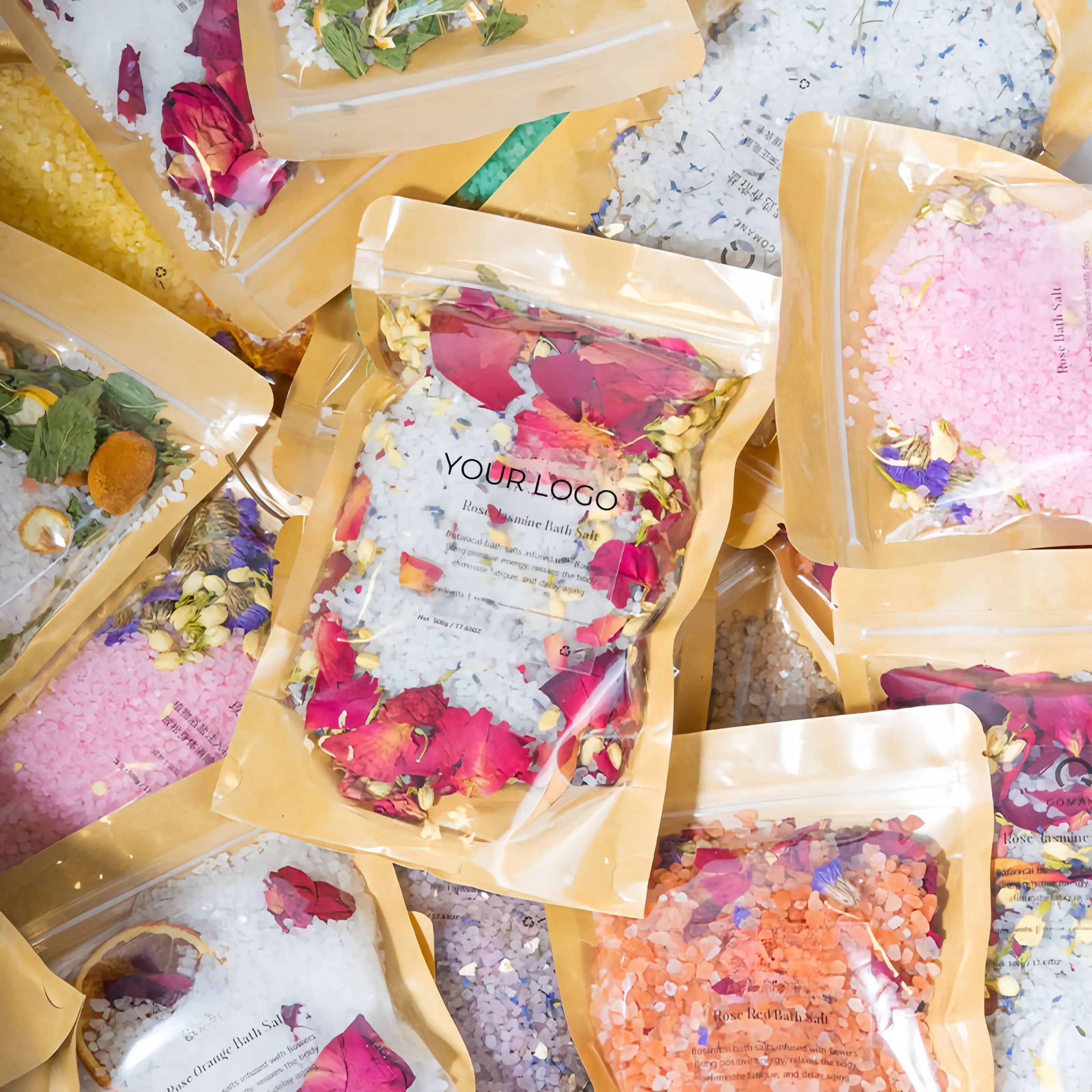 Private Label Bath Salts Flower Containers Organic Dead Sea Himalayan Luxury Epsom Salt Bath