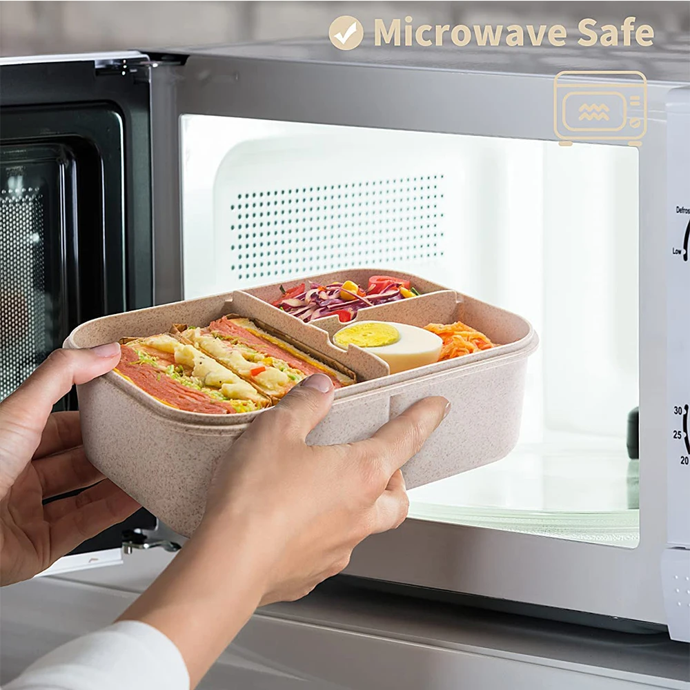 Leak-Proof Lunch Containers No BPA Microwave Dishwasher Safe Bento Box Plastic Lunch Box Wheat Fiber Thermal Lunch Box for Kids