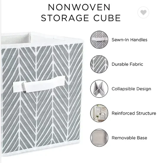 Polyester Bins Large 2 Pack Herringbone Bin Foldable Cube Storage Clothes Organizer Boxes with rope