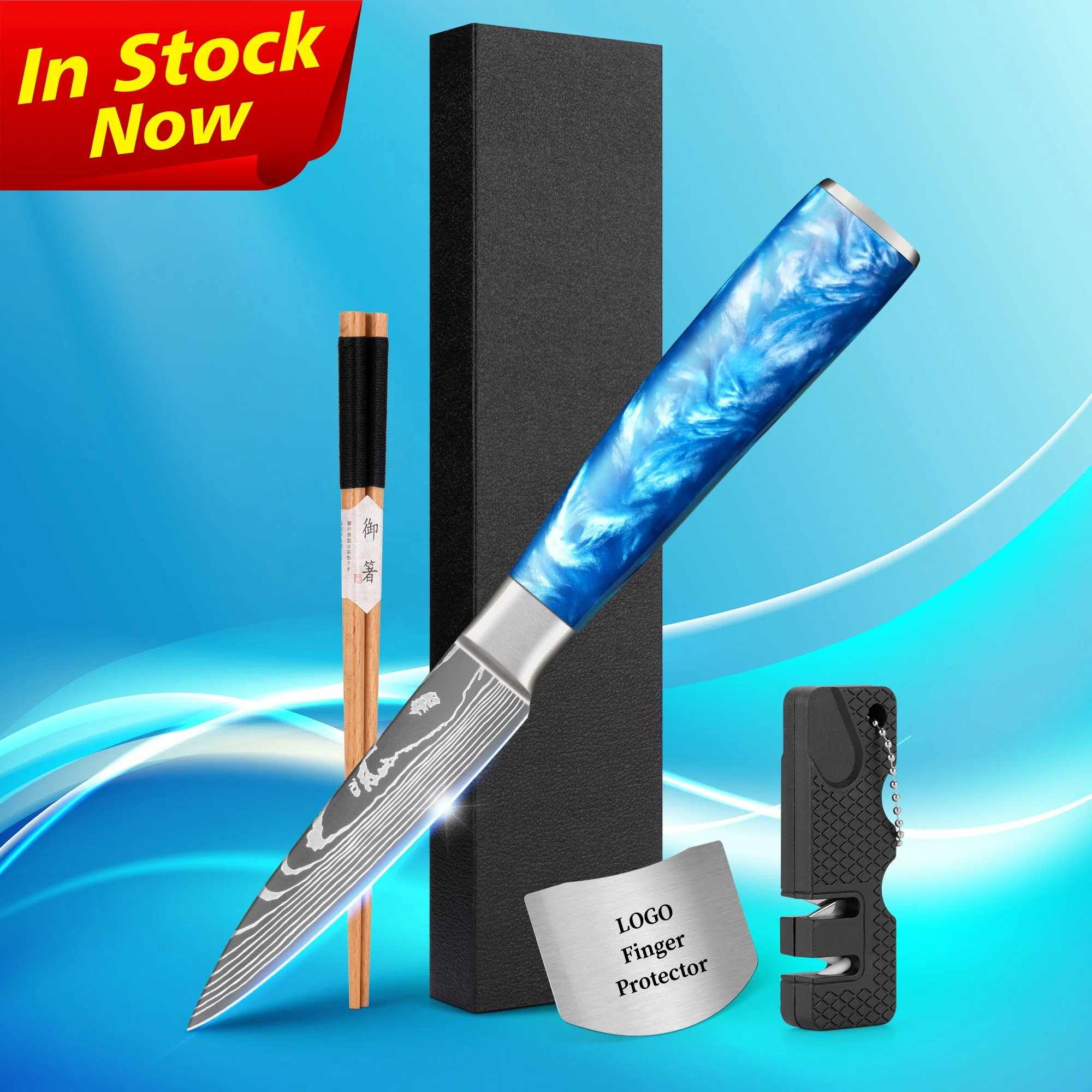 Sapphire Blue Resin Handle 3 Inch Japanese High Carbon Damascus Steel Kiwi Peeling Knife Fruit Paring Knives With Gift Box