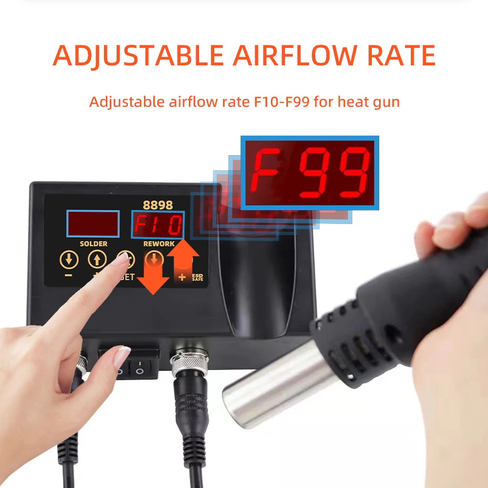 2024 8898 SMD Rework Multi-functional Soldering Station Soldering Iron Heat Gun with Adjustable Temperature and Air Volume