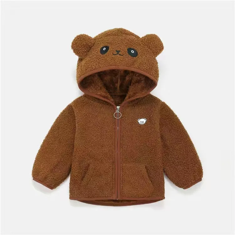 Fleece Fur Jacket Kid Hooded with ear Sherpa Kids Teddy Coat Cute Animal Hat Kids Clothing Baby Winter