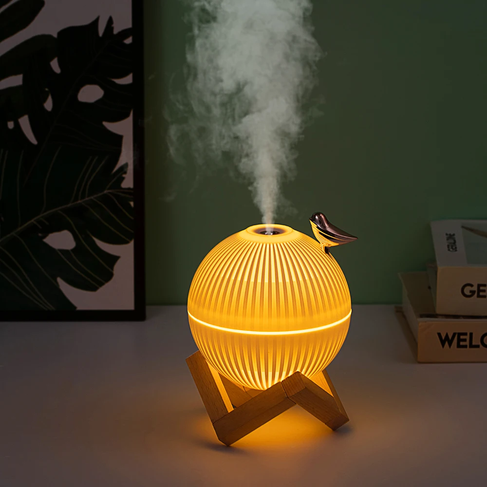 Moon Lamp Humidifier 330ml Mini Rechargeable USB Ultrasonic Night Light Desktop Humidifier Air Diffuser with wood stand base