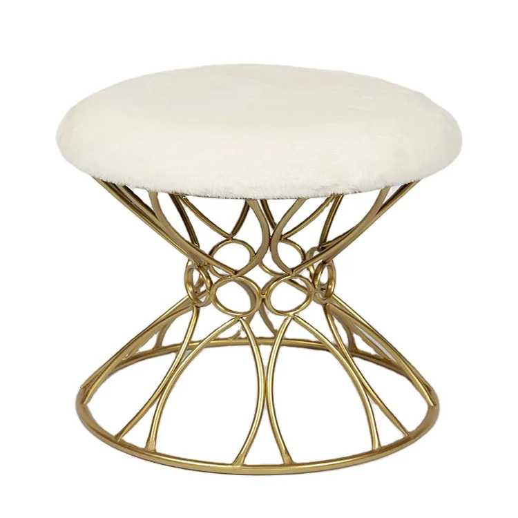Stool Velvet Upholstered with Gold Plating Base Footstool ottoman with metal leg