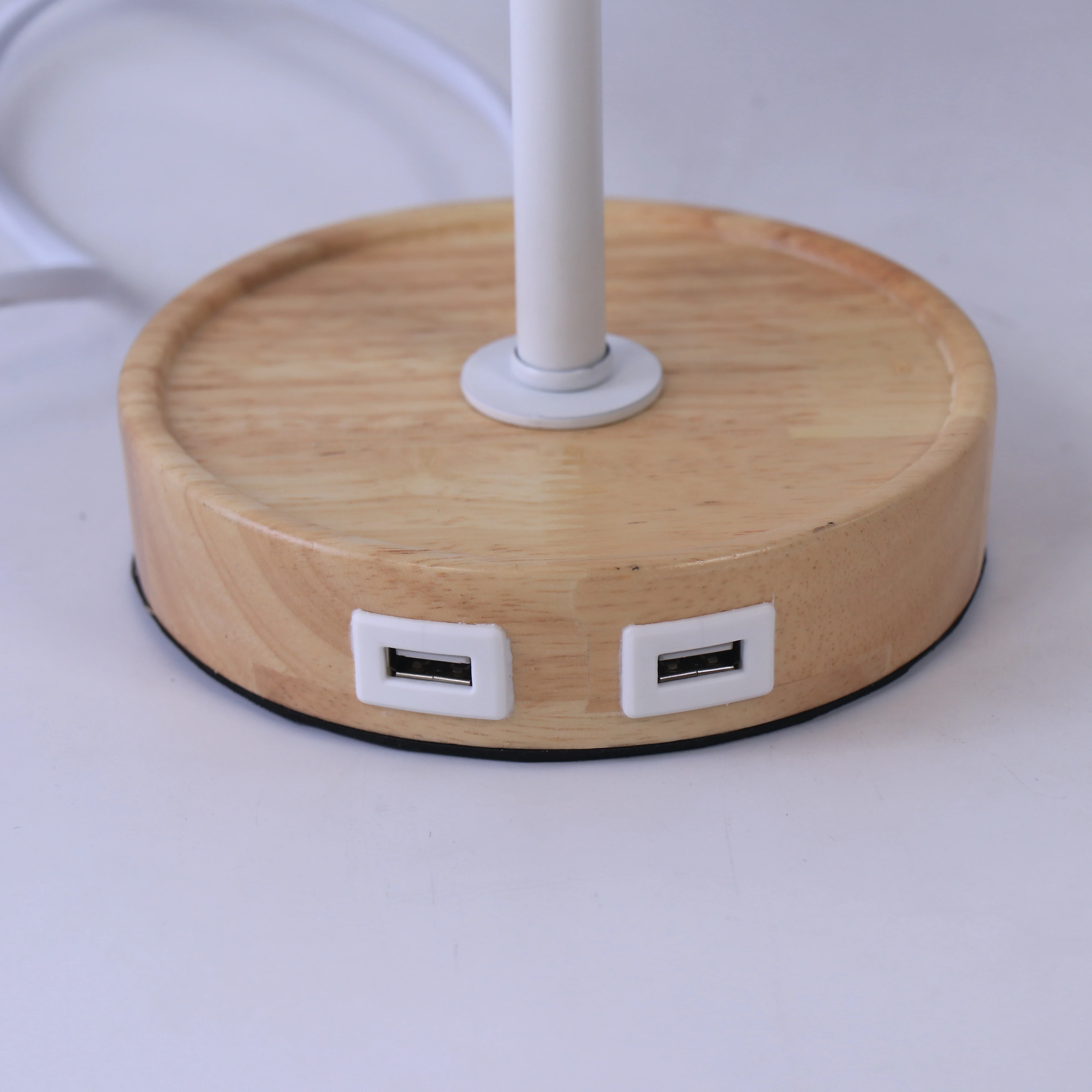 twin USB white smart home decor office bedroom touch sensor switch  wooden base fabric lampshade night table lamp