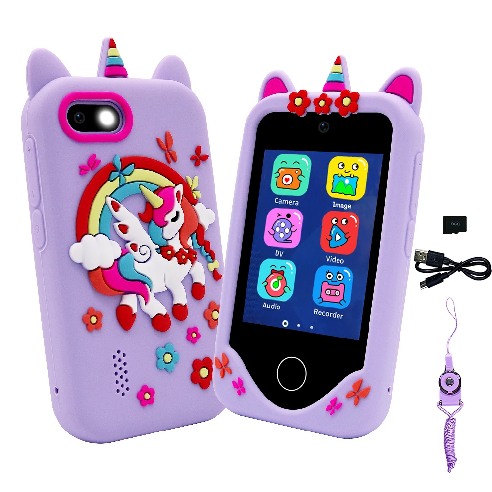 Electronic Kids Toy Mobile Smart Cell Phone Cartoon Unicorn With Dual Camera Music Game Toy Phone Kids Smart Phone