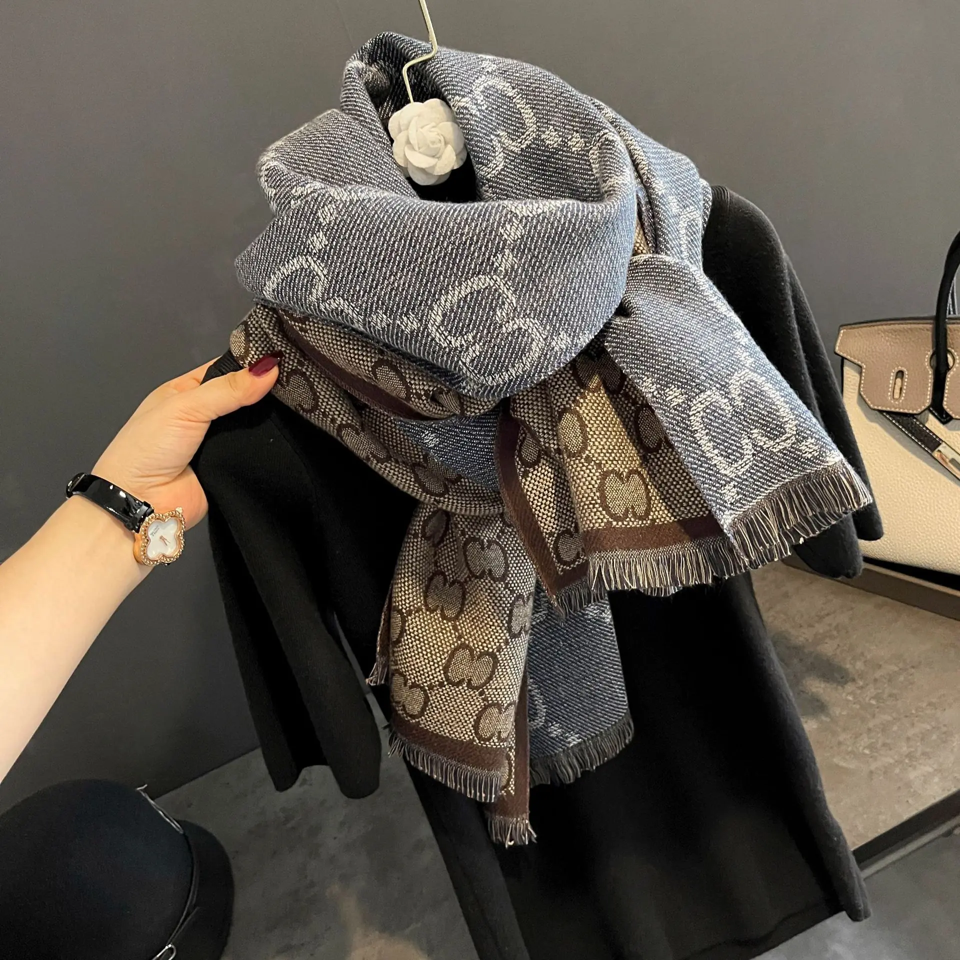 Зимний роскошный брендовый дизайнерский кашемировый шарф для женщин одеяло с индивидуальным логотипом женский толстый шейный платок