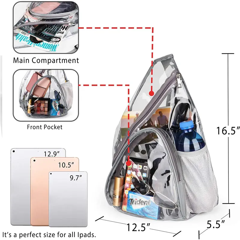 Sling bag jelly pvc men daypack sport waterproof shoulder clear pvc bag stadium approved