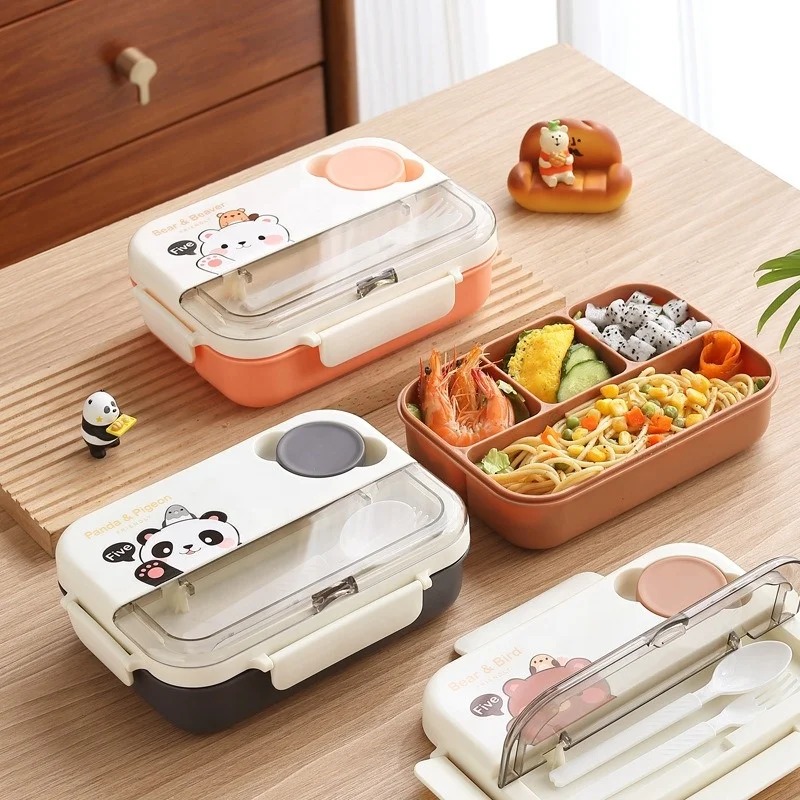 Hot selling large capacity partitioned 4-point lunch box, student cartoon lunch box, office worker microwave oven lunch box