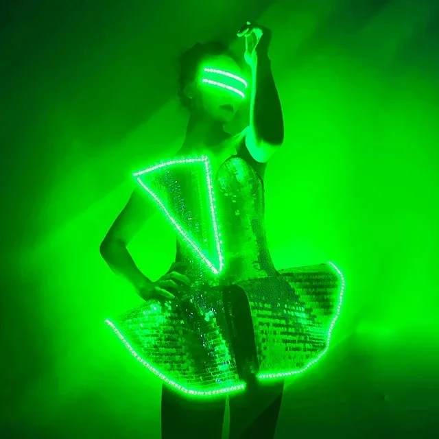 LED Luminous Dance Suit Adults Ballroom Performance Wear Nightclub Celebration Party Entertainment Event Show Stage Dress