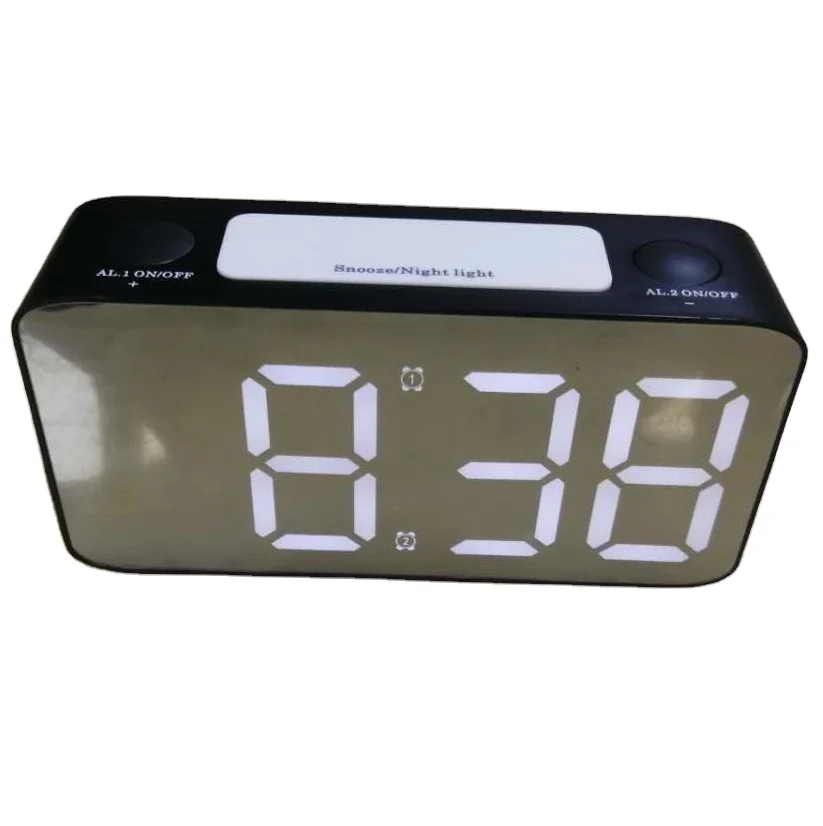 Hot LED Mirror Digital  Desk Alarm Clock with Dual USB Charging Ports