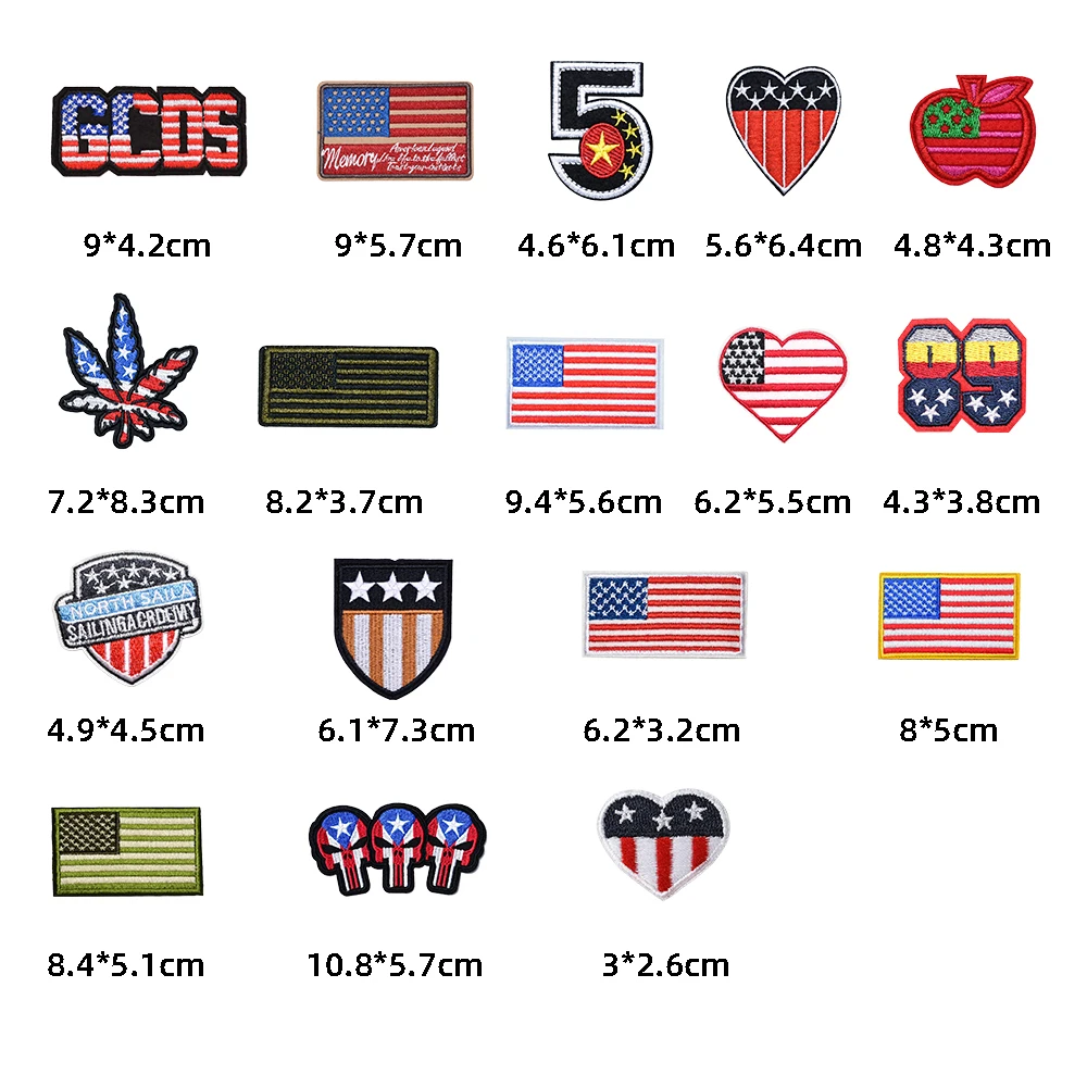 hot sale USA Independence Day theme flag heart paw iron on embroidered patches for clothes