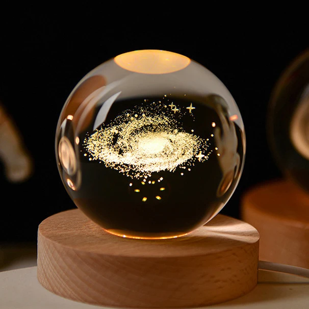 60mm 3D Crystal Ball Night Light Yellow Warm Light lamp Galaxy solar system crystal ball Night Light