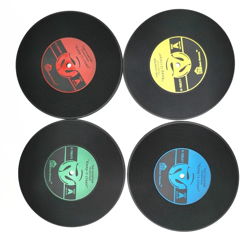 4 Colors Creative CD Cup Mat Retro Vinyl Coasters Non Slip Vintage Record Cup Pad Home Bar Table Decor Coffee Mats