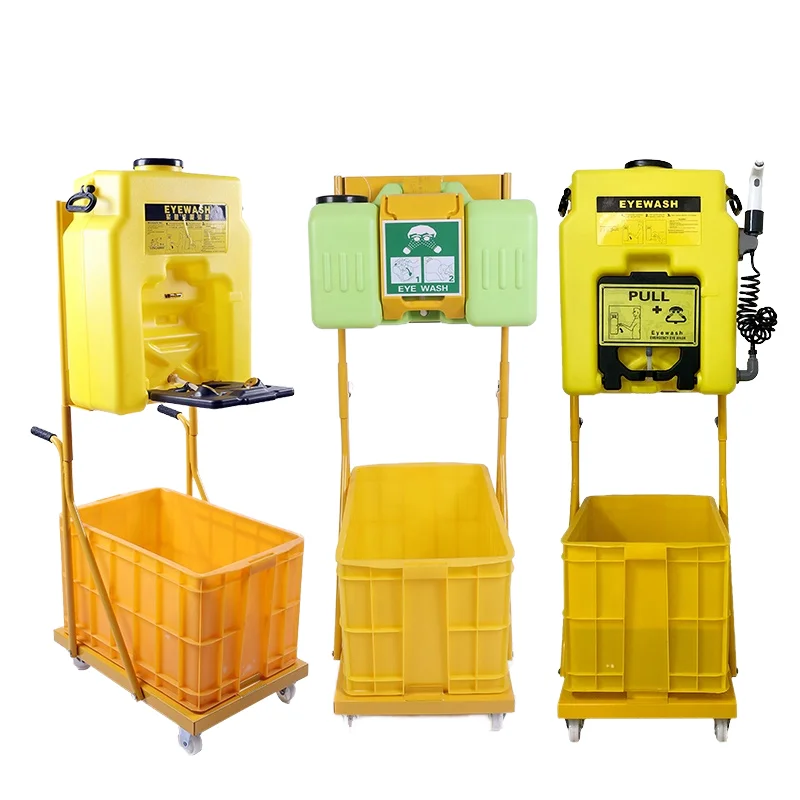 14-Gallon Yellow ABS Mobile Storage Bucket with Wheels Canvas Upper for Emergency Eye Wash Station