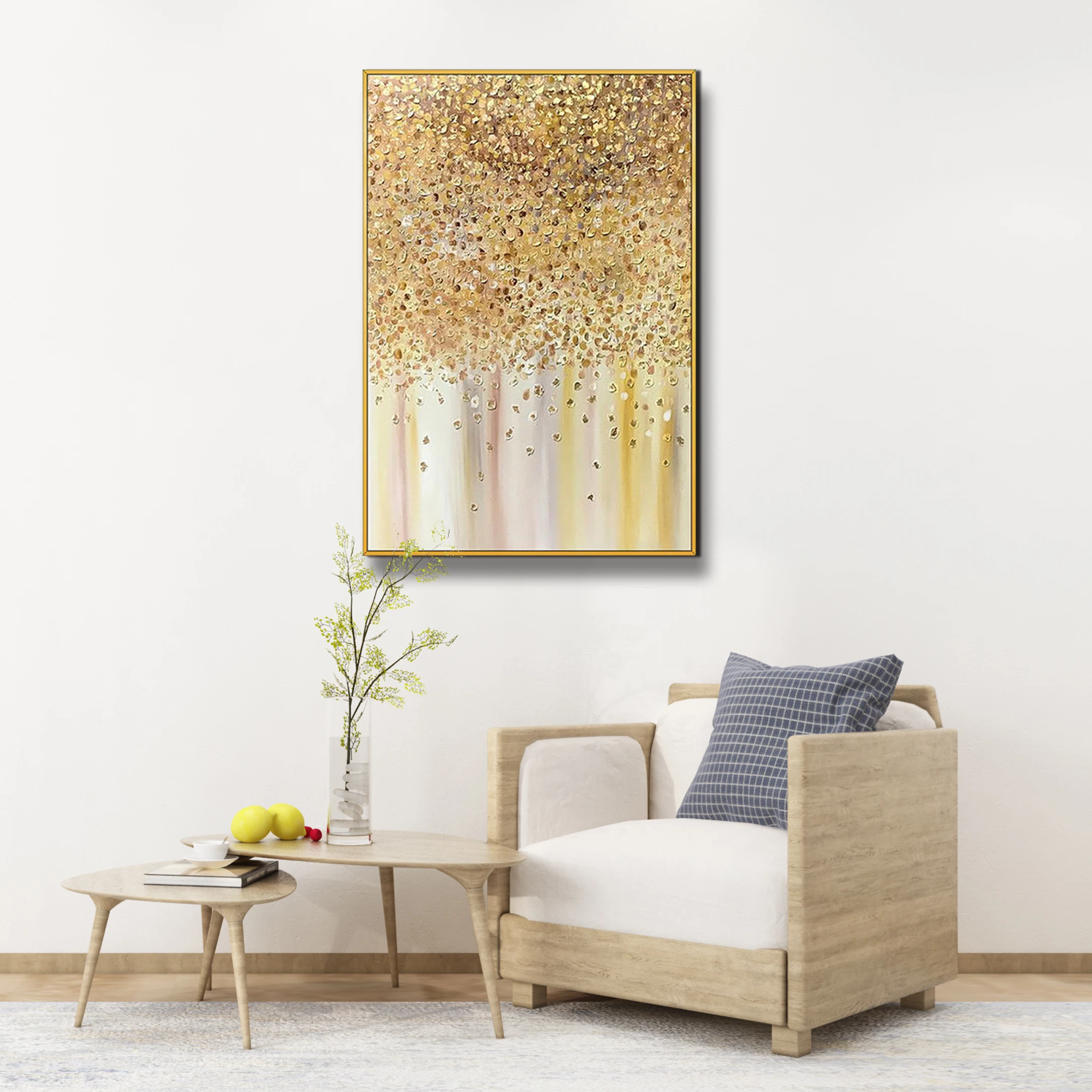 
Framed Large Single Panel Textured Drop Gold Paints Artwork Design Abstract paintings for Wall Decor 