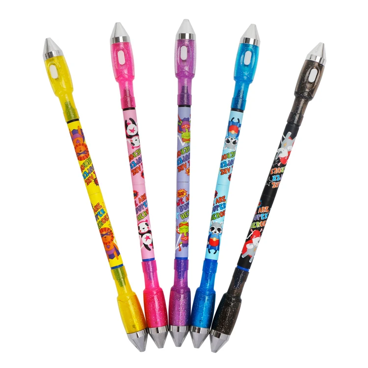 Spinning Magnetic Pen Cartoon Rolling Finger Pen LED Rotating Double-headed writable Gel Pen for Students Entertainment