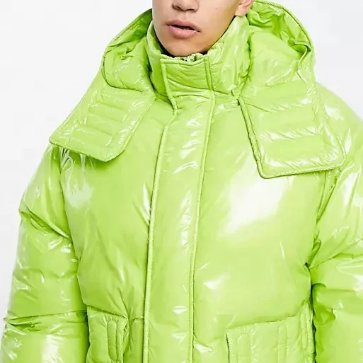 men winter jackets factory wholesale plus size vinyl puffer jacket men in lime