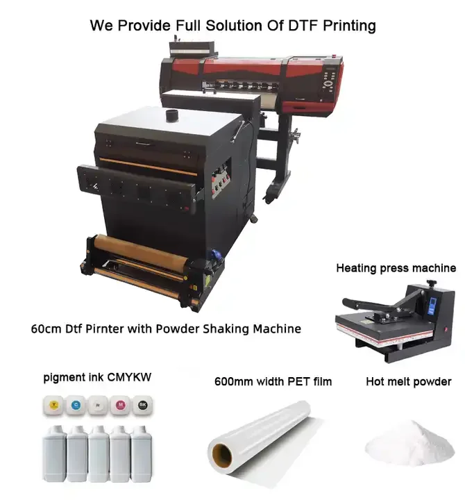 Dual XP600 A1 DTF Printer Direct Transfer Film I3200 60cm DTF Printer With 24 inch dtf Shaking Powder Machine for T-shirt
