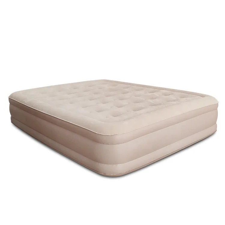 Double height flocked inflatable airbed mattress with build-in pump suitable for indoor and outdoor camping