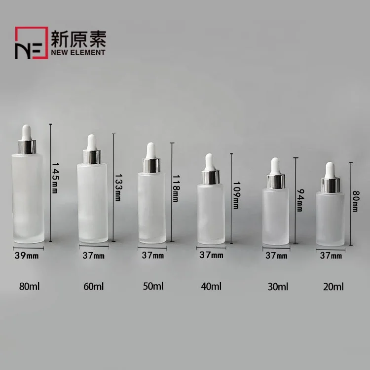 cylinder round 20ml 30ml 40ml 50ml 60ml 80ml frosted skincare hair growth oil bottle with silver white dropper