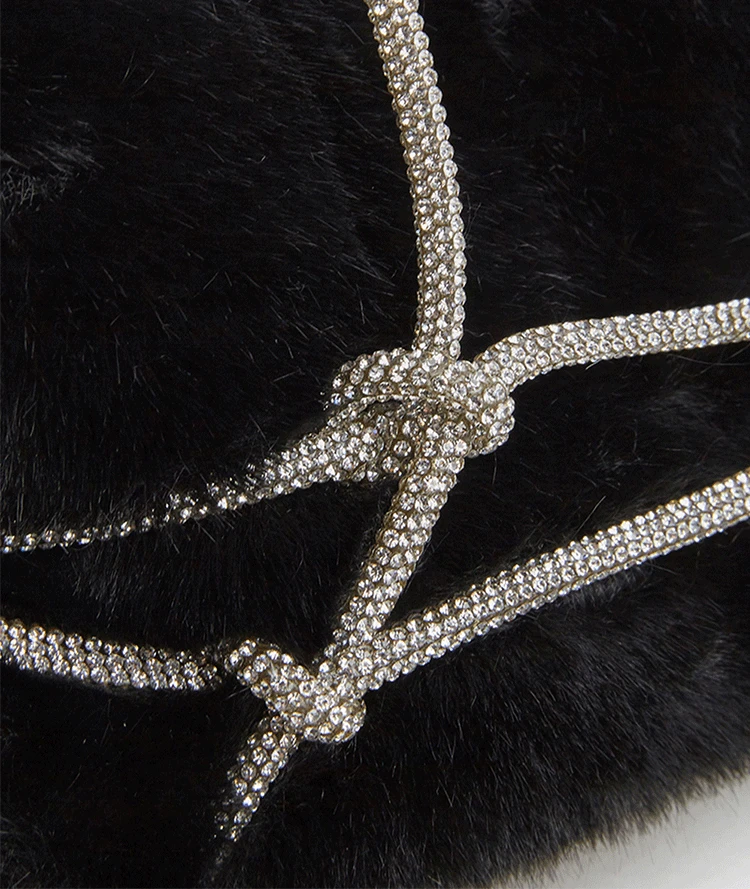 Роскошная дизайнерская сумка для подмышек со стразами, плюшевые Элегантные зимние меховые сумки со стразами, женские Сумки для дам