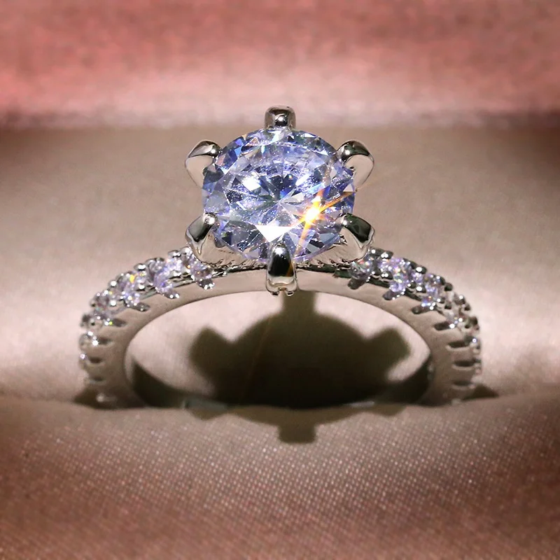 Exquisite Flower Zircon Wedding Ring For Women Jewelry Chic Round Crystal Silver Color Engagement Rings Female Gift