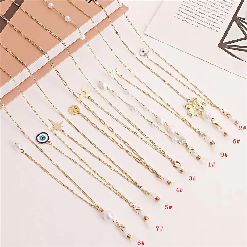 Fashion Pearl Face Masking Chain Butterfly Charm Glasses Chains Women Sunglasses Hangs Lanyards Eyewear Cord