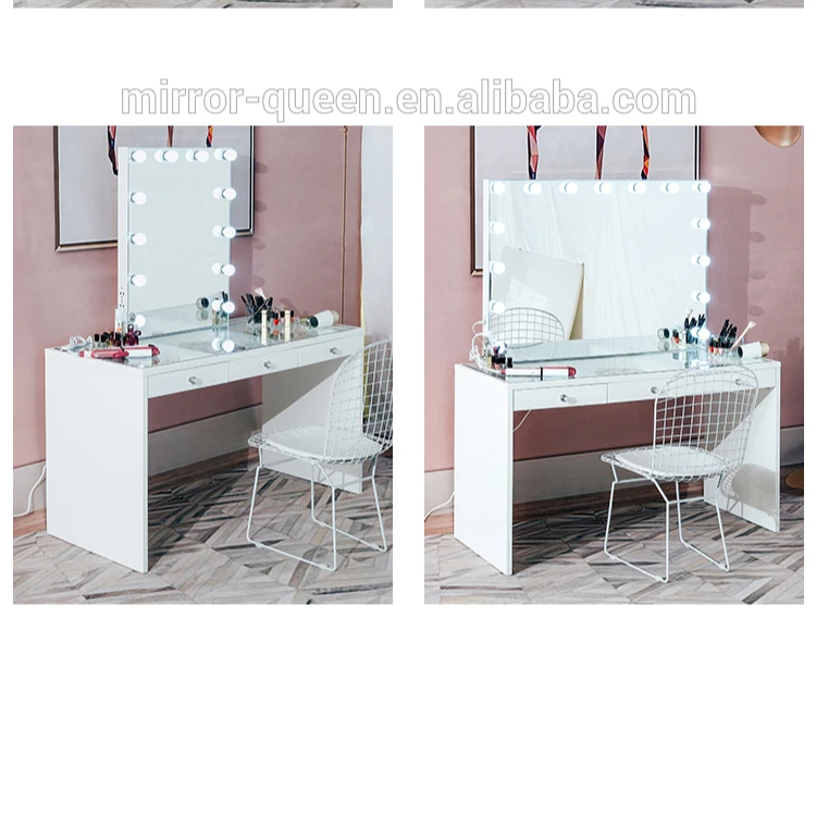 vanity table set with lighted mirror makeup vanity dressing table dresser desk with dimmable led bulb large drawer for bedroom