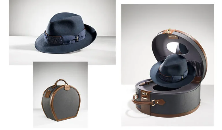 Travel carrying case hat storage box velvet Lining Leather large round hat box packaging golden logo hat box with handles