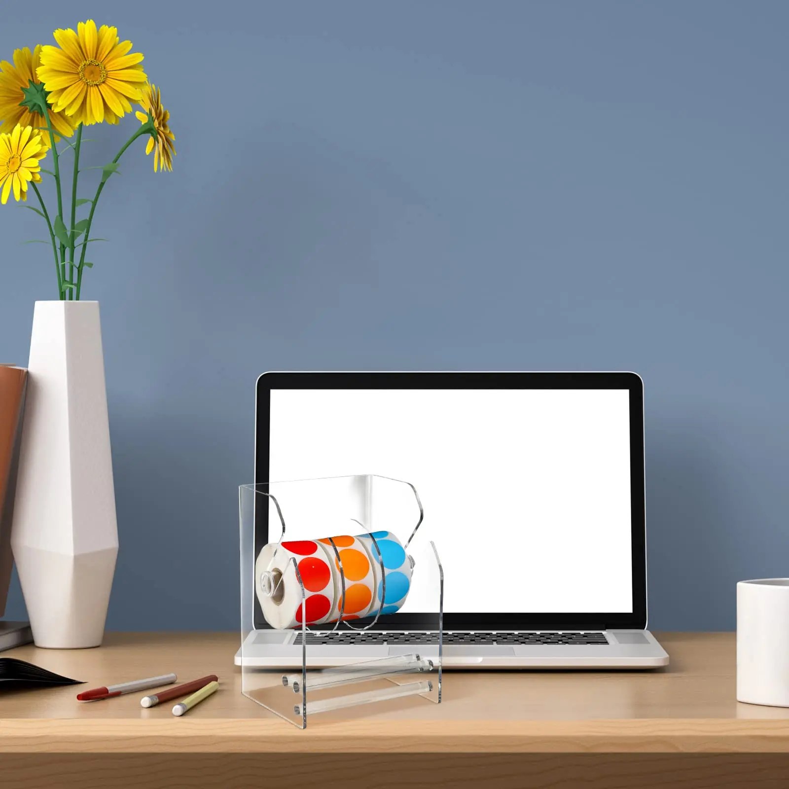 Factory Custom Clear Acrylic Adjustable Label Dispenser 3 Disks Sticker Roll Holder Sticker Dispenser